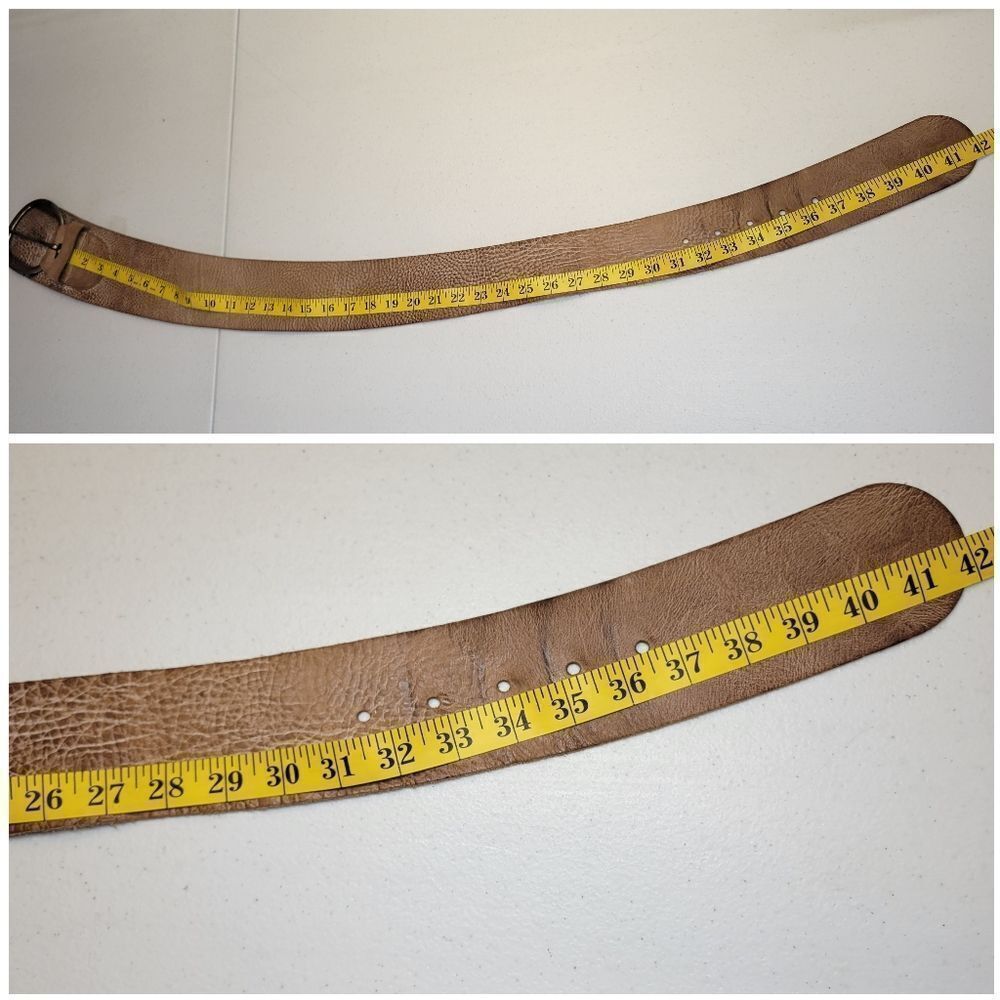 Sam Brown Wide Asymmetrical Tan Leather Belt Oversized Silver Buckle Boho - Picture 14 of 14